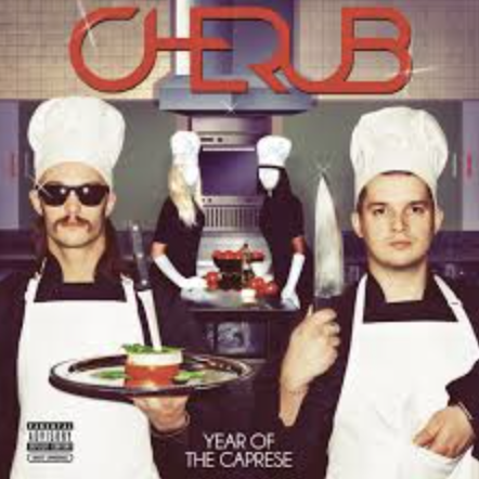 Doses and Mimosas album cover. Two men in chef outfits, standing in a kitchen looking at the camera. 